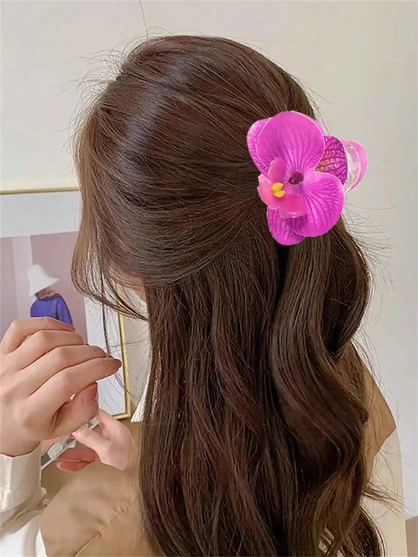 Double-sided Butterfly Orchid Hair Claw Clip Suitable Holiday Travel Qme purple