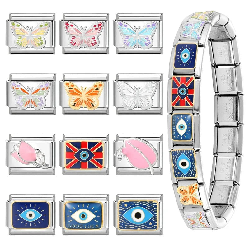 2026 Y2K Colorful Pattern Art Street Cats Vase Flower Italian Charm Links Fit 9mm Stainless Steel Bracelet Women Men DIY Making Qme