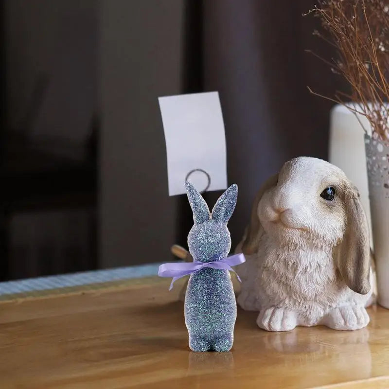 Easter Bunny Flocked Small Decorative Standing Rabbit Statues Bow Tie Qme