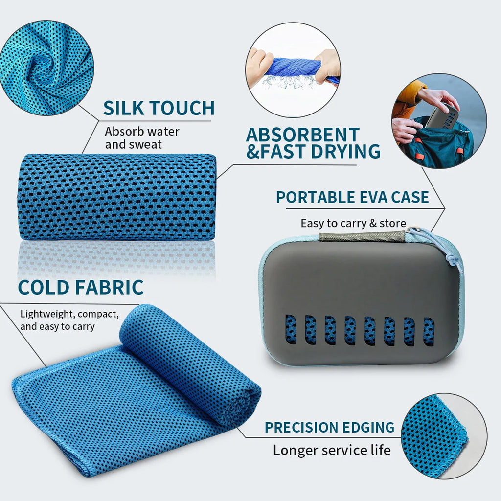 Quick Drying Cooling Towel Soft Breathable Chilly Sweat Absorption Cold Towel with Storage Box Sports Running Yoga Gym Club Qme