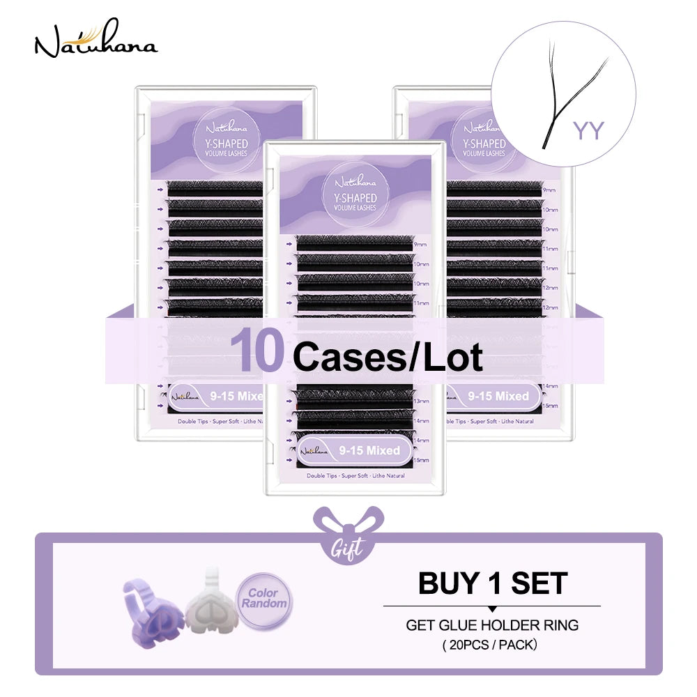 NATUHANA YY Lash Extensions 10 Trays Lot C D Curl Black Brown Qme