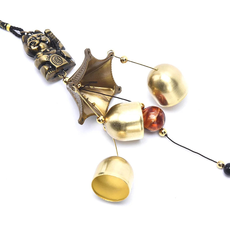 Lucky Cat Feng Shui Pendant Metal Copper Wind Chime Door Decoration Qme Default Title