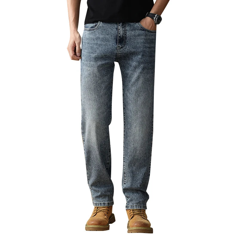 Summer new men's lyocell straight-leg casual versatile thin stretch fashion jeans Qme Light blue 31