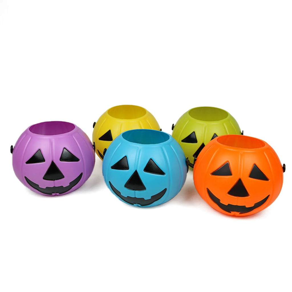 Halloween Multi-color Pumpkin Bucket Portable Plastic Candy Basket Trick Or Treat Kids Gift Packaging Halloween Party Ornament Qme