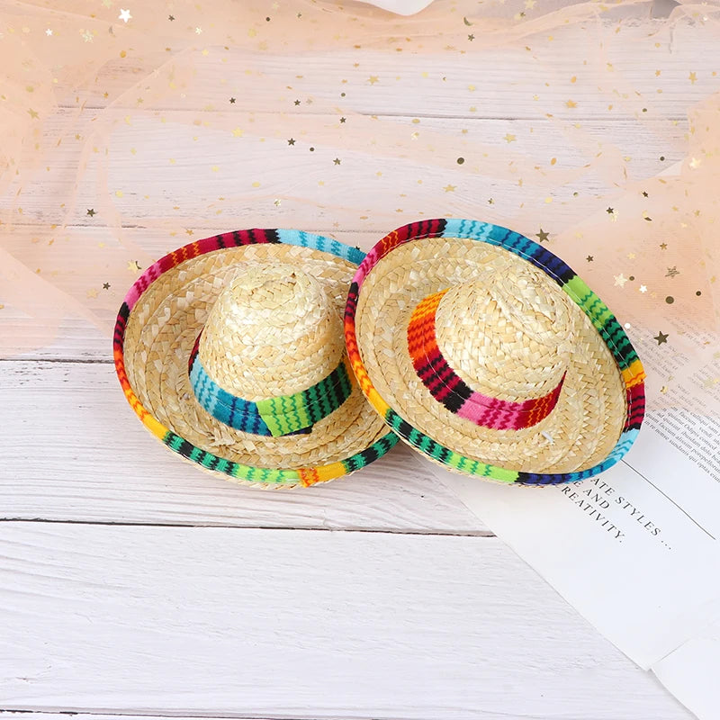Party Straw Hats Dogs Hat Mini Pet Sombrero Cat Sun Beach Qme