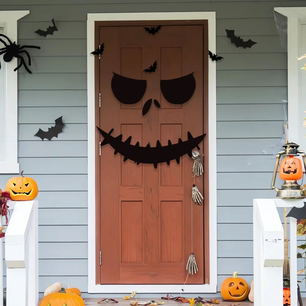 Halloween Decoration Skeleton Hand Pumpkin Door Sticker Ghost Festival Party Decor Scar Mouth Wall Sticker Happy Halloween Qme
