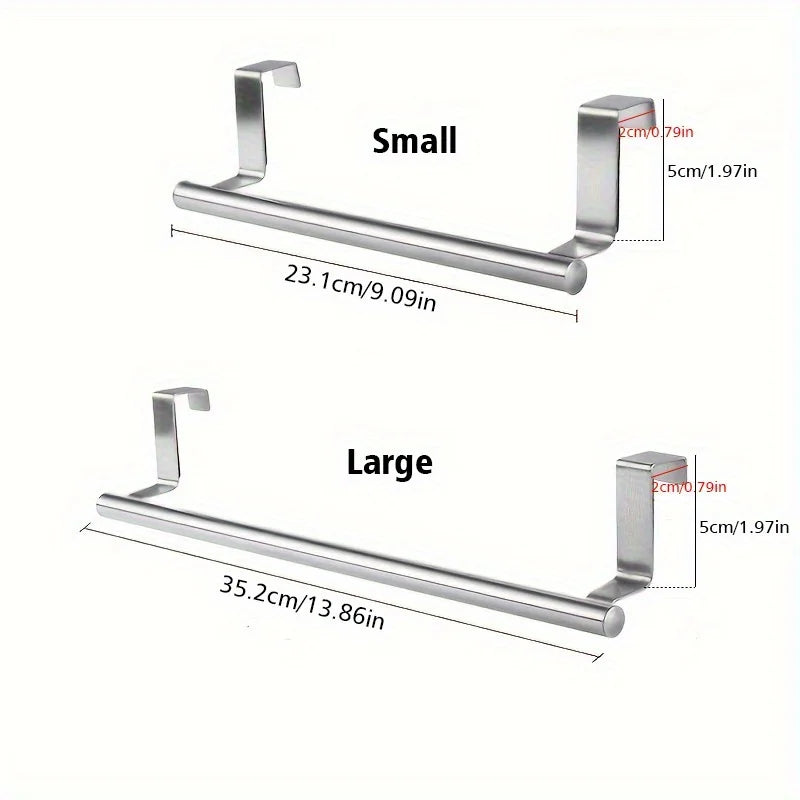 1pc Kitchen Stainless Steel Towel Rack Storage Rack Non-Porous Cabinet Door Back Rag Rack Storage Qme