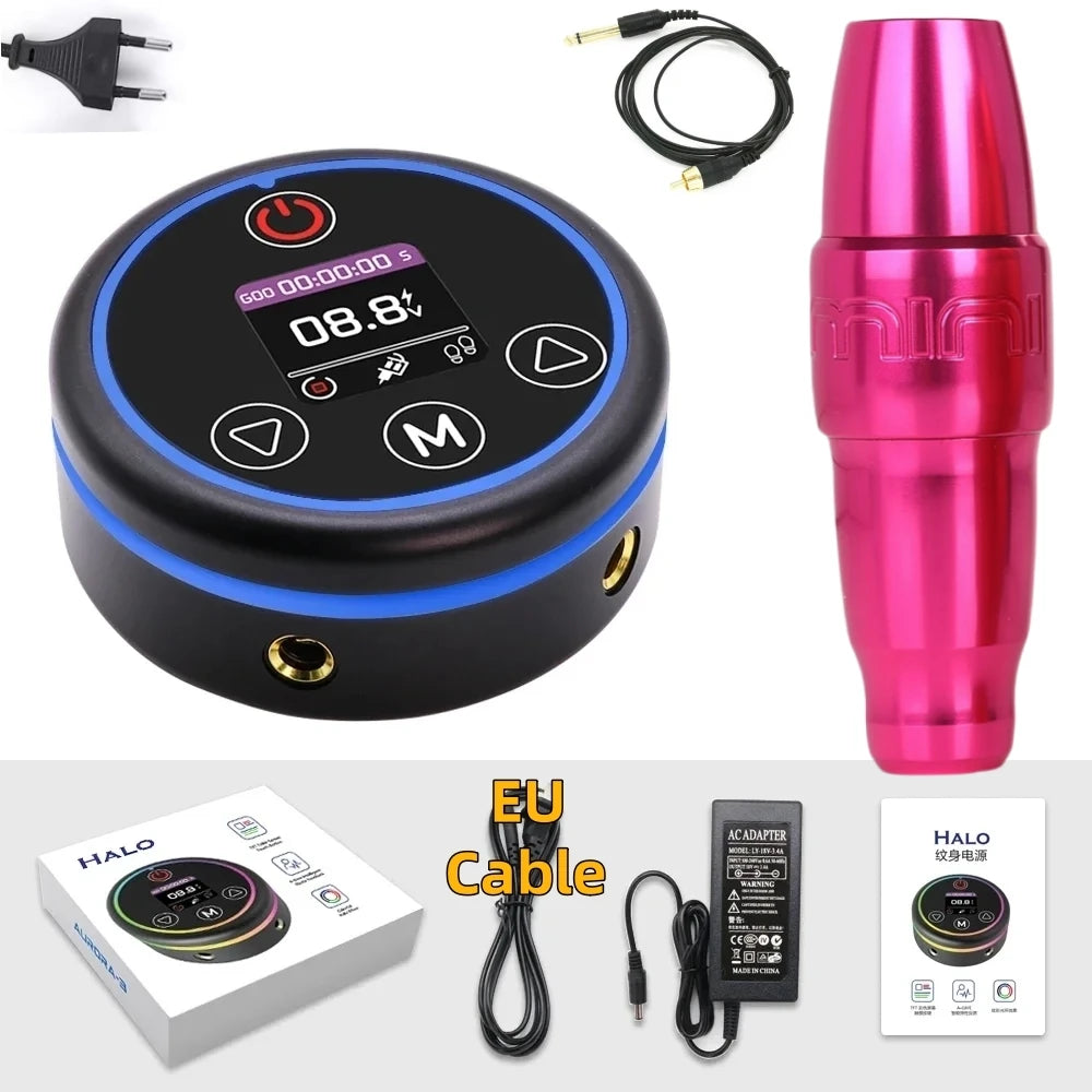 FKMINI Permanent Makeup Pen Kit Set with HALO Colorful Tattoo Power Supply PMU Tattoo Equipment for Beauty Enthusiasts Qme Rosered Kit 1