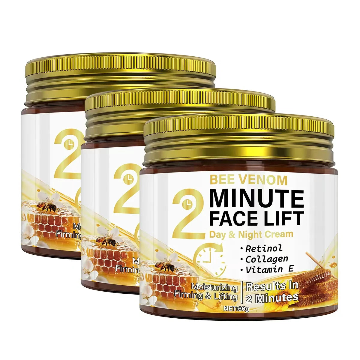 Bee Venom Anti-Aging Day & Night Cream with Retinol & Collagen - Intense Moisturizing & Firming Face Lift Treatment Qme BROWN 60g