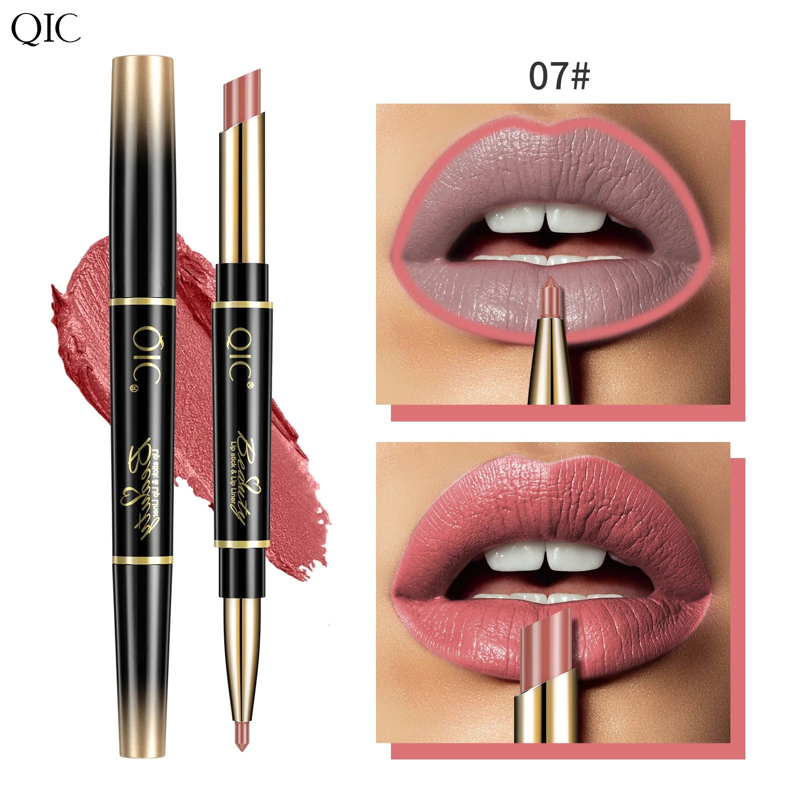 QIC Lipstick Lipliner Pen Matte Velvet Lip Liner Pencil Contour Makeup Sexy Red Lip Stick Long Lasting Cosmetics Qme Q909-7