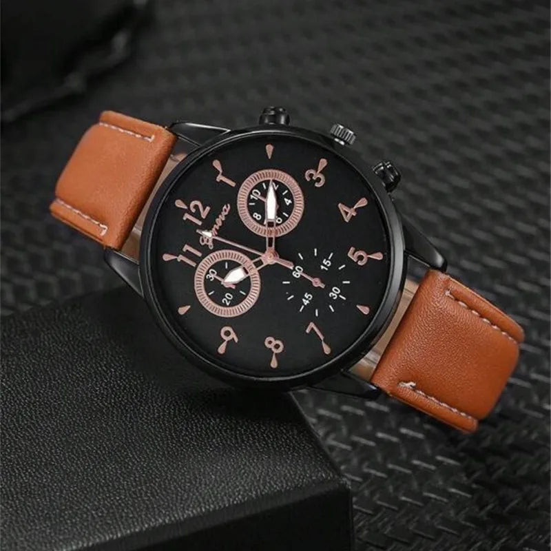 Cross border 2025 hot selling GENEVA fake three eye personalized belt watch wallet sunglasses 3pcs gift box set Qme