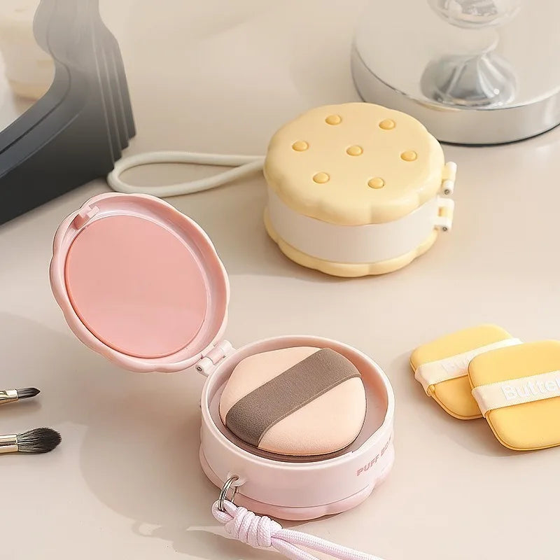 Cute Sandwich Cookie Powder Puff Case Double Layer Sealed Lanyard Qme