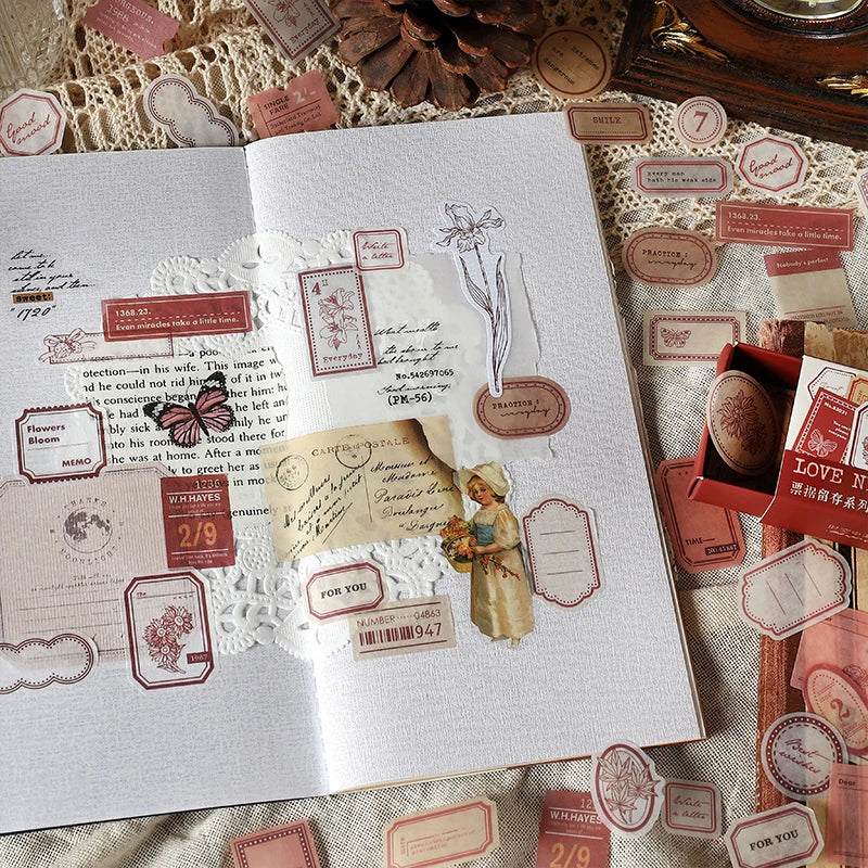 100 pcs Vintage Ticket Stickers pack Decorative Diy Diary Album Stationery Scrapbooking accessories hand made Collage material Qme