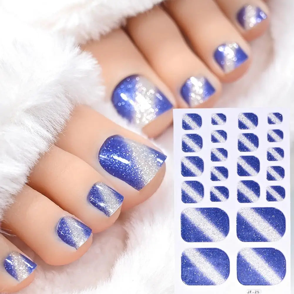 Gradient Glitter Toe Nail Stickers Full Wraps Toenail Polish Strips Qme NL-JF-25