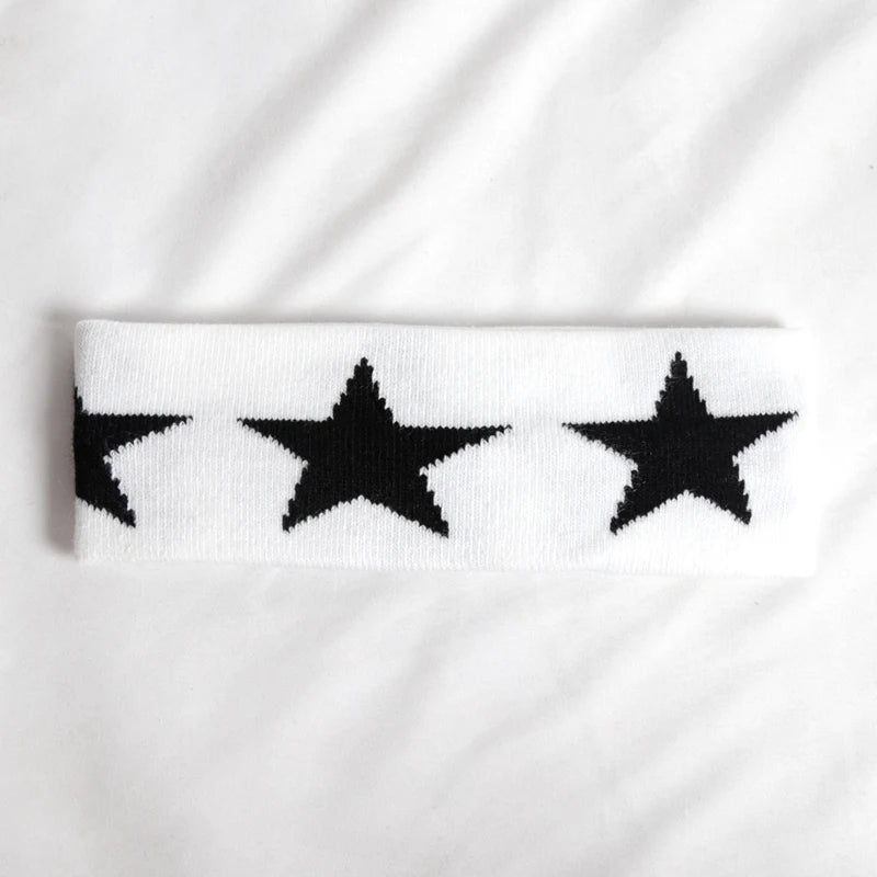 Men Women Elastic Sweatband Sport Hairbands Pentagram Head Band Yoga Qme WHITE