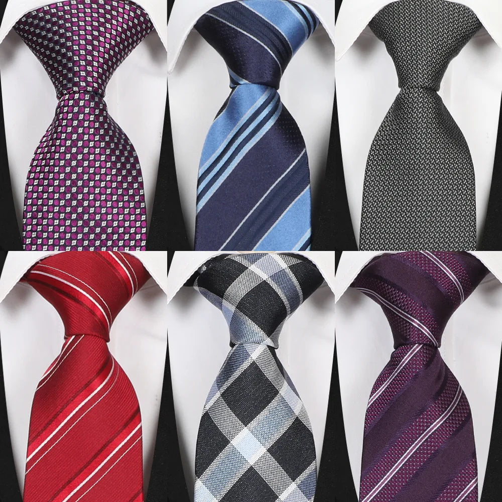 100 Silk Tie Striped Necktie Classic Plaid Ties Men Grey Beige Blue Qme