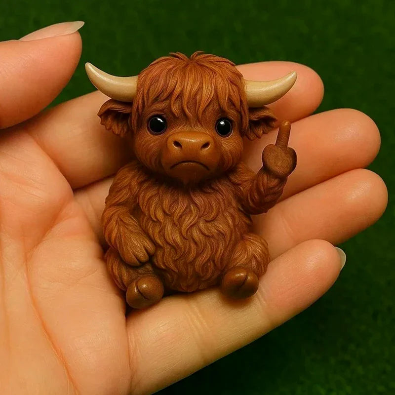 Hilarious Resin Middle Finger Animal Figurine Highland Cattle Frog Qme