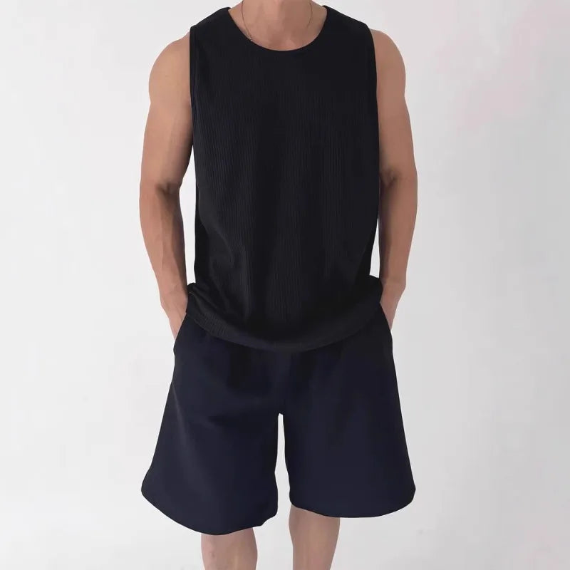 U-shaped Large Neckline Vest Men's Pleated Textured Loose Sleeveless Qme