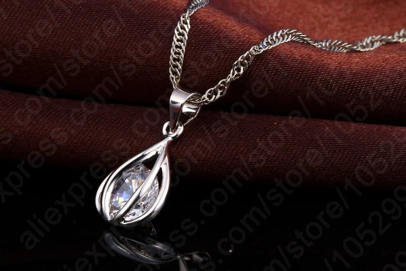 Jewelry Set for Women 925 Sterling Silver Color Cute Round Drop Shape Pendant Necklace Hoop Earring Big Promotion Sale Qme