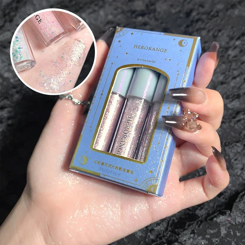 Glitter Highlighter Liquid Eye Shadow Eyeliner Durable Waterproof Gold Shimmer And Shine Eye Silkworm Pencil Makeup Beauty Tool Qme 3pcs Set