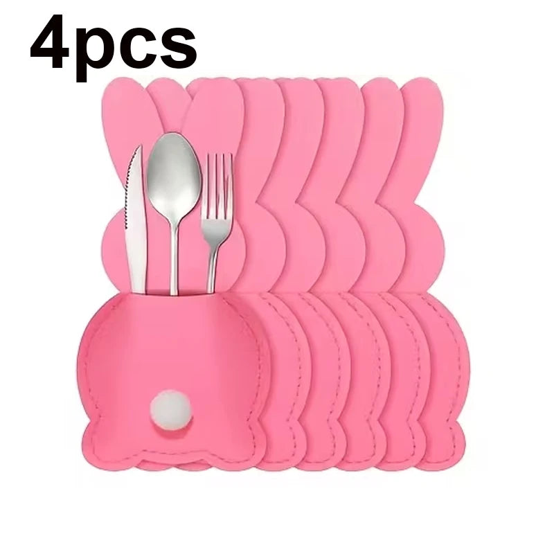 4Pcs felt tableware rack bag, creative Easter thickened felt cute rabbit tableware knife and fork storage party table decoration Qme 4pcs Pink 15x8cm