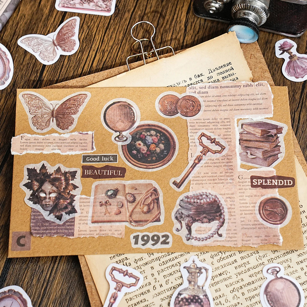 50 Sheets/Bag Vintage Retro Steampunk Birds Stickers Pack DIY Scrapbooking Journal Decals for Phone Case Notebook Decoration Qme