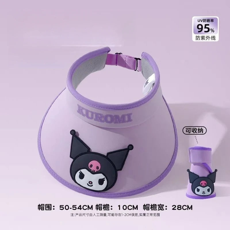 Hello Kitty Kuromi Sun Protection Hat New Spring/Summer Sun Hat Student Sun Hat Open-Top Wide-Brim Hat Qme hangna-2