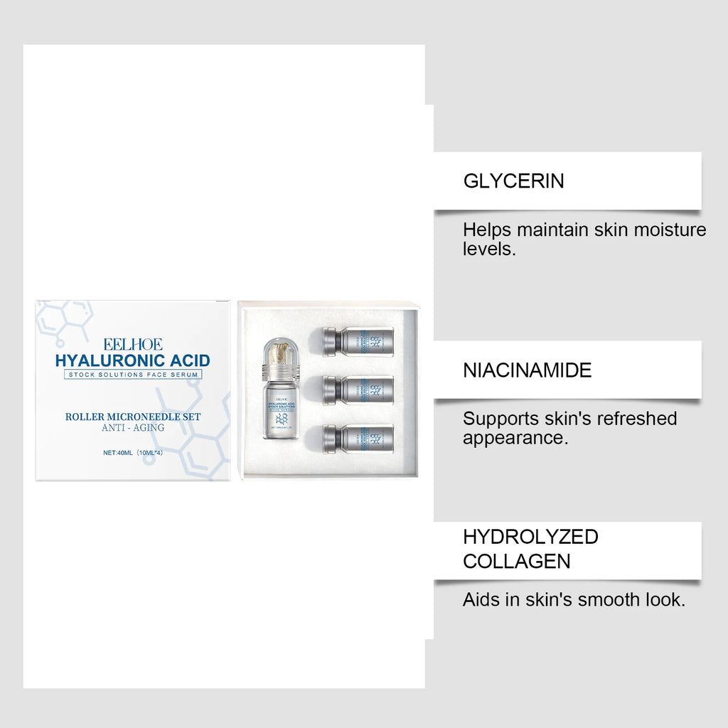 Hyaluronic Acid Stock Solutions Face Serum with Roller Microneedle Set Moisturizing Anti-Wrinkle Facial Serum Smoothing Refresh Qme