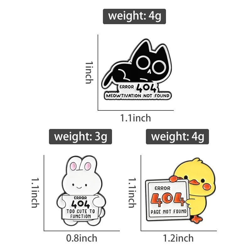 Cute Cartoon Animal Enamel Pin Funny Program Error Duck Rabbit Cat Metal Brooch For Hat Clothing Decor Collection Holiday Gifts Qme