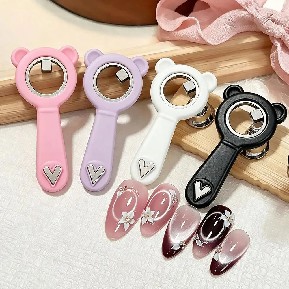 2-in-1 Hollow Cat Eye Nail Art Magnet Black Hole & Love Effect Bear Silicone Ring Circular Magnetic for DIY Gel Manicure Tools Qme