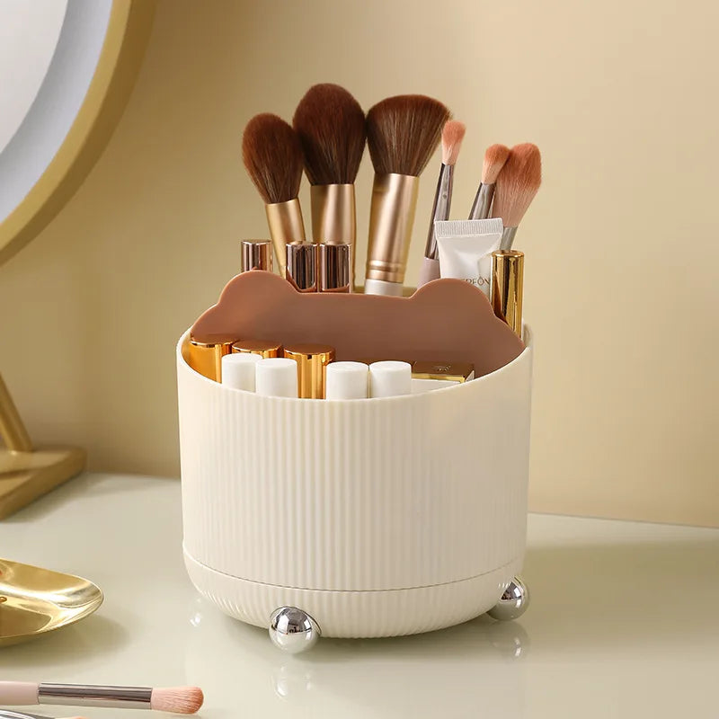 Rotating Desktop Cosmetic Storage Box Makeup Brush Organizer Qme brown M