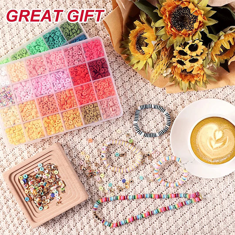 4800Pcs Clay Beads Kit 48 Colors Flat Round Polymer Clay Beads Friendship Bracelet Kit for DIY Jewelry Making Crafts Gift Qme