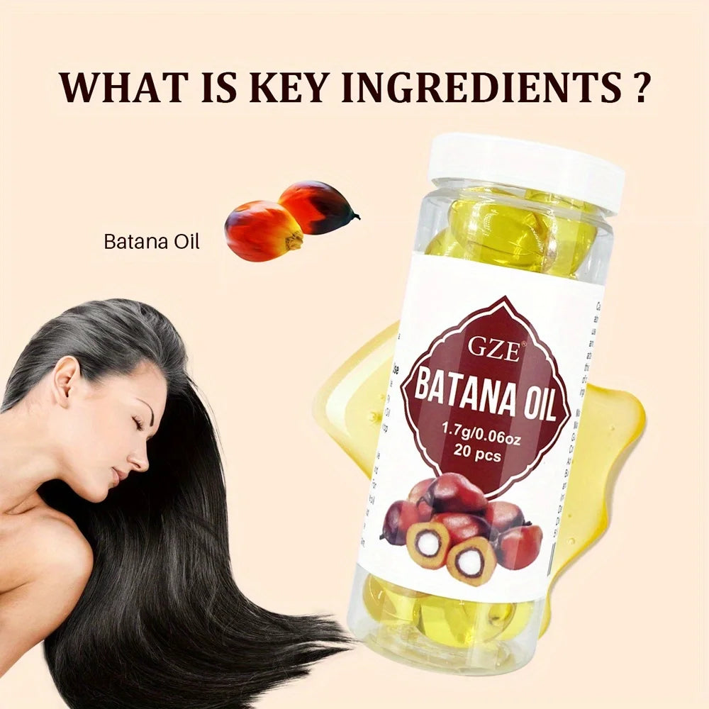 GZE Hair Batana Oil Capsule - Cold Pressed & Unrefined Oil for Hair, Strengthens Hair, Dry Damaged & Thin Hair - 20 Capsules Qme