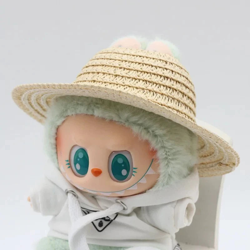 Labubu open top straw hat, party clothing accessories, rustic style Labubu baby clothes decoration accessories (hat only) Qme Light Yellow
