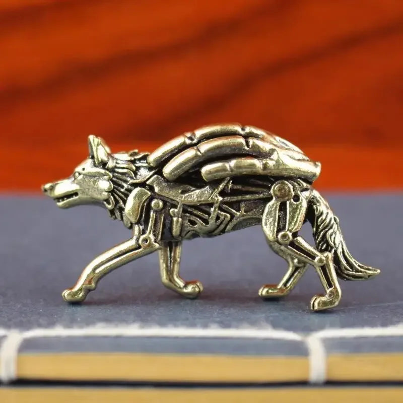 Pure Brass Wolf Statue Desktop Ornament Tea Set, Vintage Bronze Animal Figurine Miniature Decoration Qme 1pcs