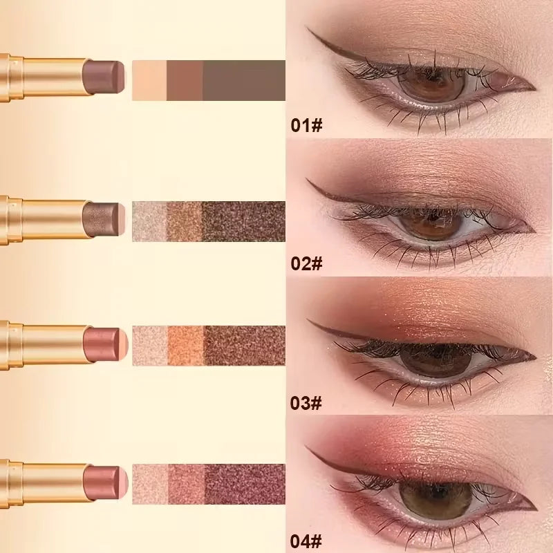 3-color Glitter Eye-shadow Stick Pen Shimmer Gradient Eye Shadow Qme