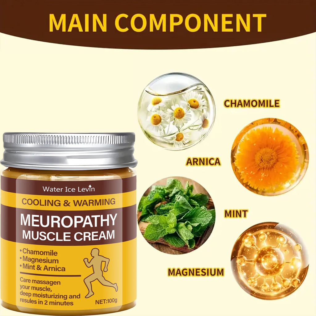 Cooling & Warming Meuropathy Muscle Cream with Chamomile & Magnesium for Neuropathy, Deep Moisturizing Results in 2 Minutes Qme