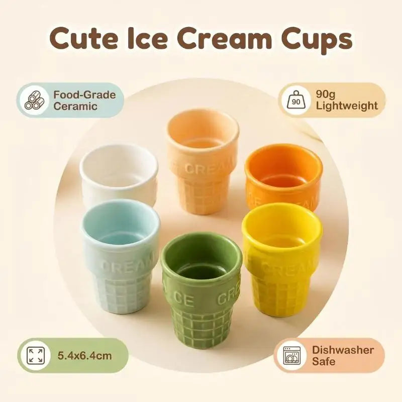 Colorful Ceramic Ice Cream Cups Dessert Coffee Mug With Waffle Cone Design Cute Aesthetic For Home Cafe Afternoon Tea Party Use Qme