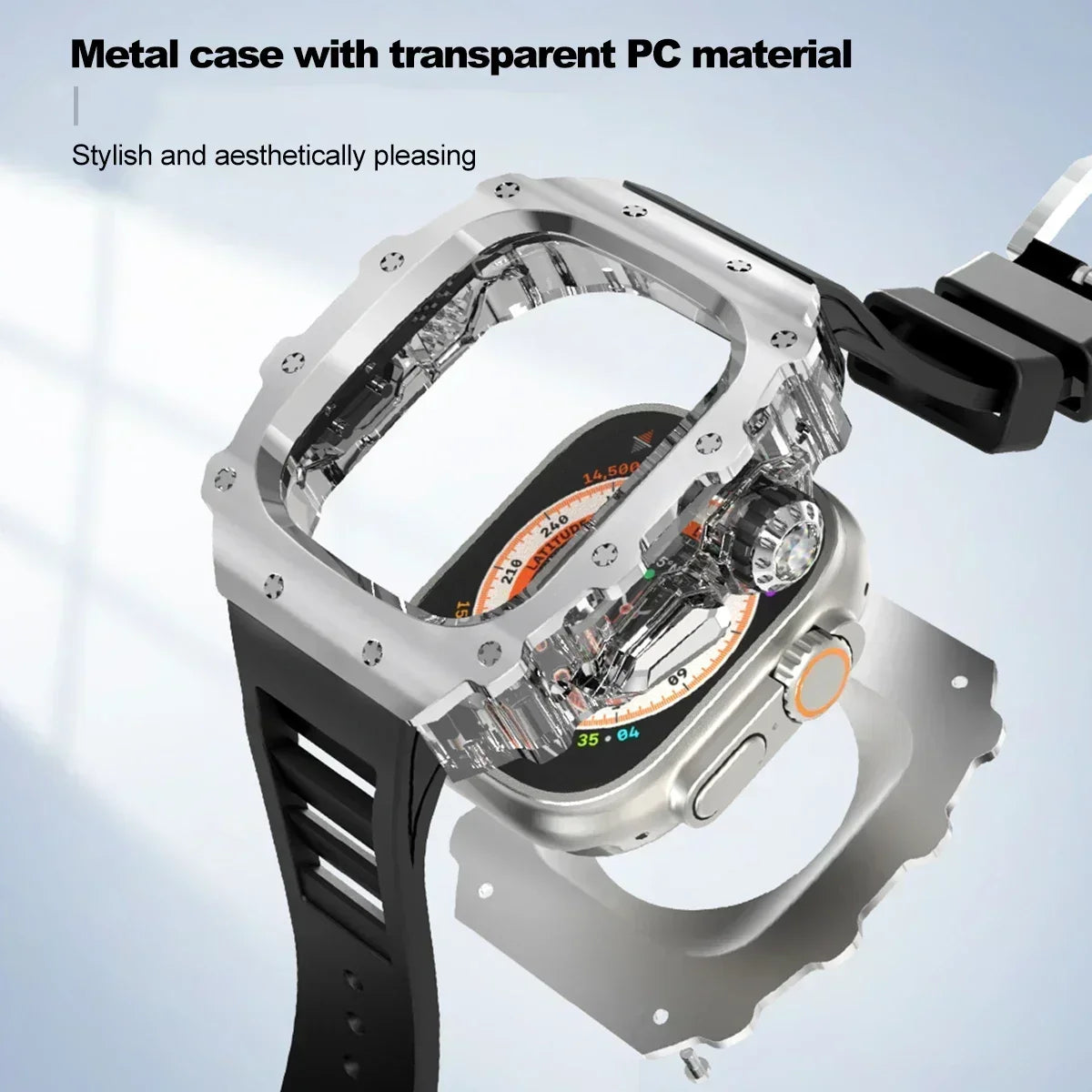 Luxury Modification Kit For Apple Watch Ultra 2 49mm 45mm 44mm Stainless Steel Case For IWatch 9 8 7 6 Crystal Button Sport Band Qme
