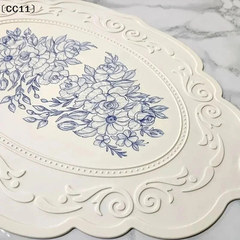 Silicone Carved Dining Mat Retro Pattern Table Floral Placemat Qme