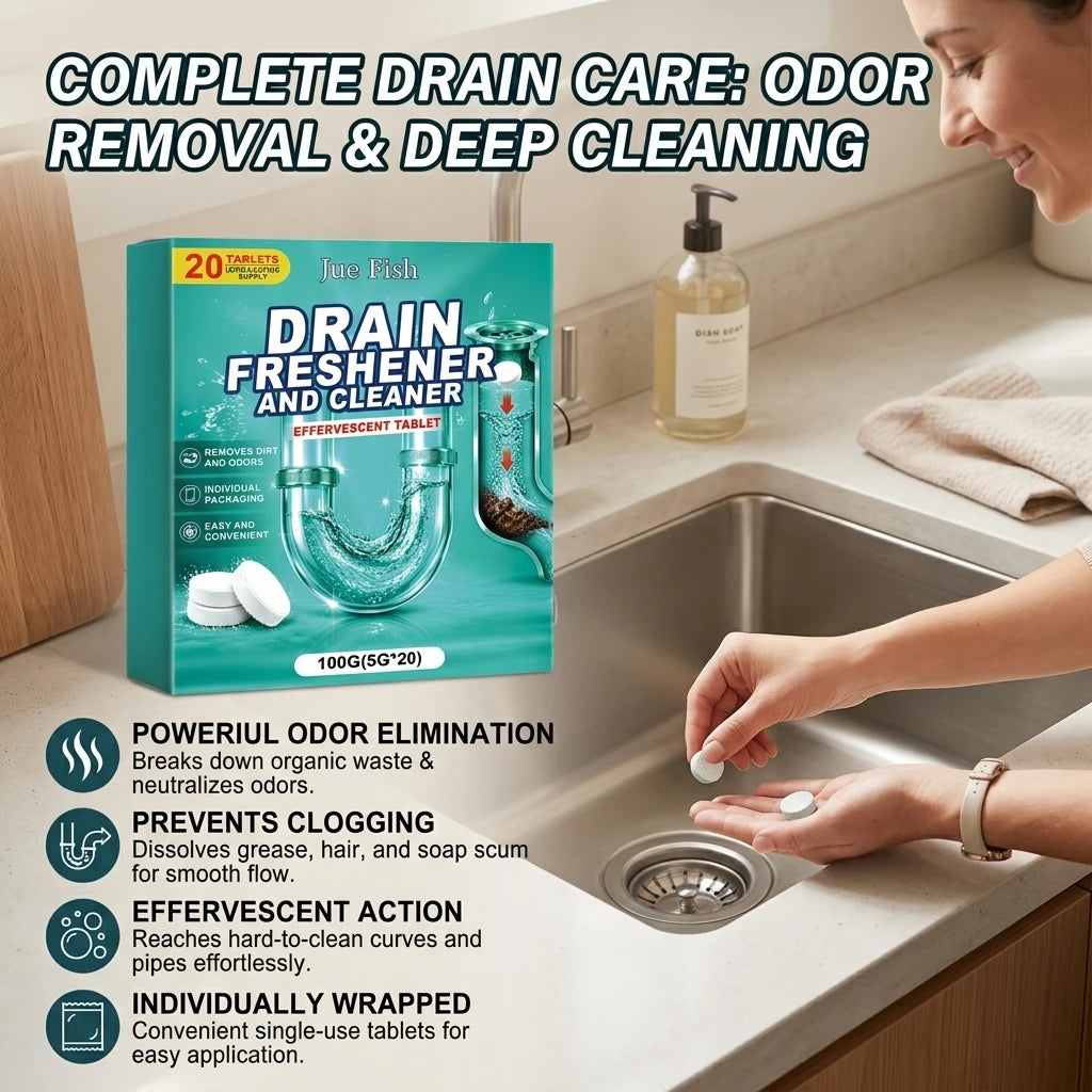 Sink Drain Cleaning Tablets Dissolving Grease & Food Residue Prevent Pipe Blockage Long-Lasting Fresh Fragrance Pipe Maintenance Qme