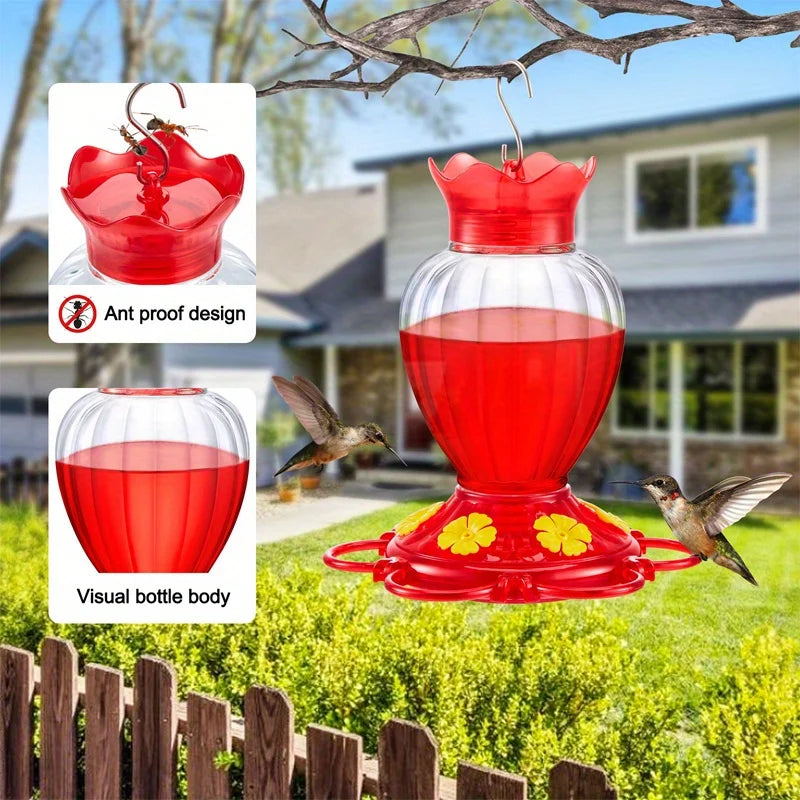 Hummingbird outdoor courtyard hanging water dispenser with habitat and ant proof pool, durable and easy to clean Qme