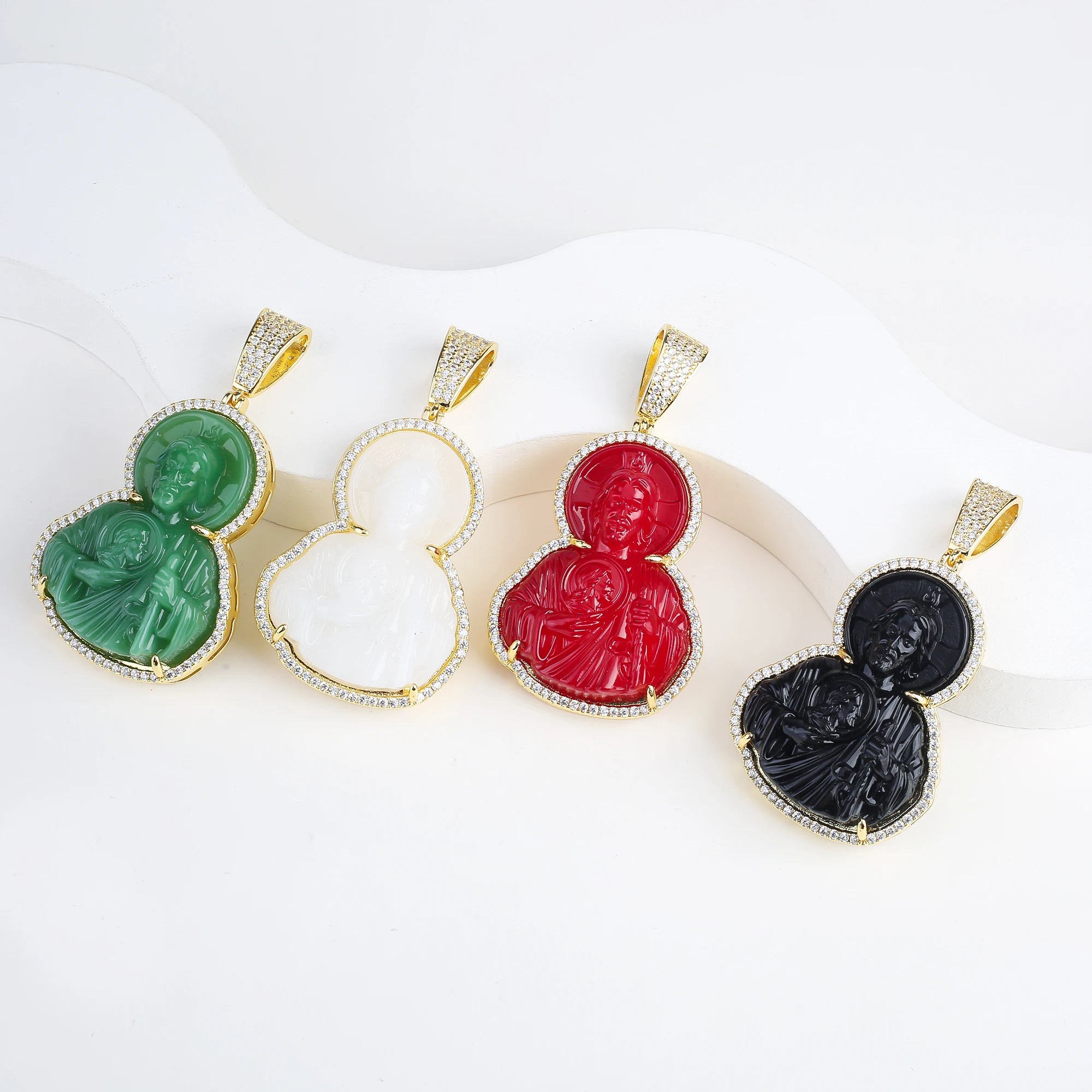 High Quality 4 Color Stone Classic Zirconia St. Jude Judas Pendant Fashion for Man Woman Religious Jewelry Party Birthday Gift Qme
