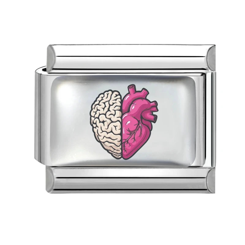 Fashion Y2K Lips Heart Brain Lungs Ears Colorful Italian Charm Links Stainless Steel Fit 9mm Bracelet Jewelry DIY Making Gifts Qme Style 7