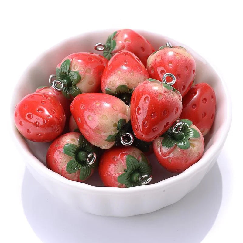Big Small 3D Strawberry Fruit Resin Charms Pendant Earring DIY Qme