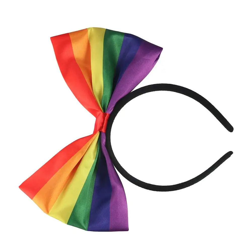 Colorful Rainbow Bowknot Hair Hoop Fabric Art Beautiful Bow Headband Qme