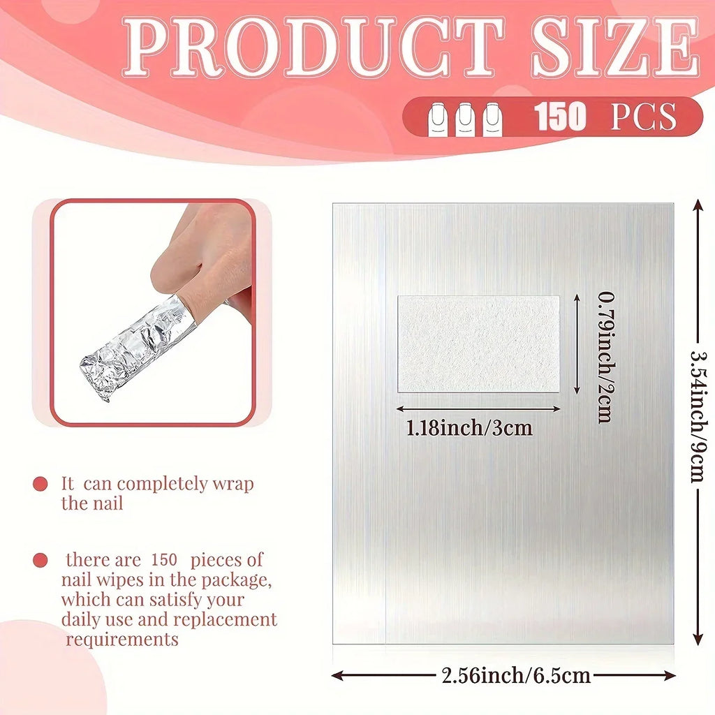Nail Studio Set 100pcs Glossy Aluminum Foil Sheets, 100pcs Aluminum Foil Absorbent Pads, Gel Polish Remover, Large Pad, Qme