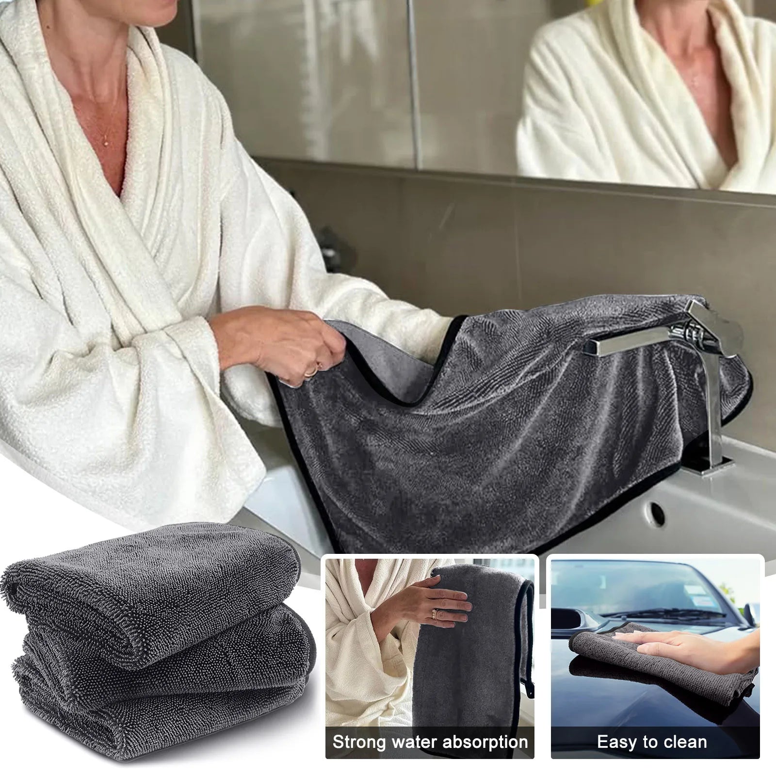 Multifunctional Large Water Uptake Shower Cubicle Cloth For Removing Water In Showers And Bathrooms Drenched Bath Drying Cloth Qme black One Size