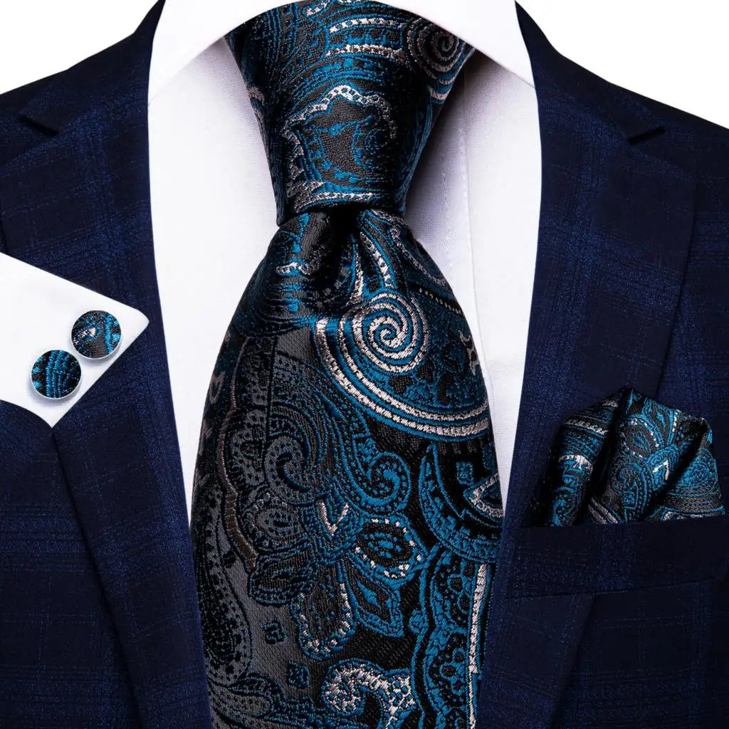 Business Tie Men Silk Blue Dots Necktie Plaid Cufflinks Wedding Qme 3377