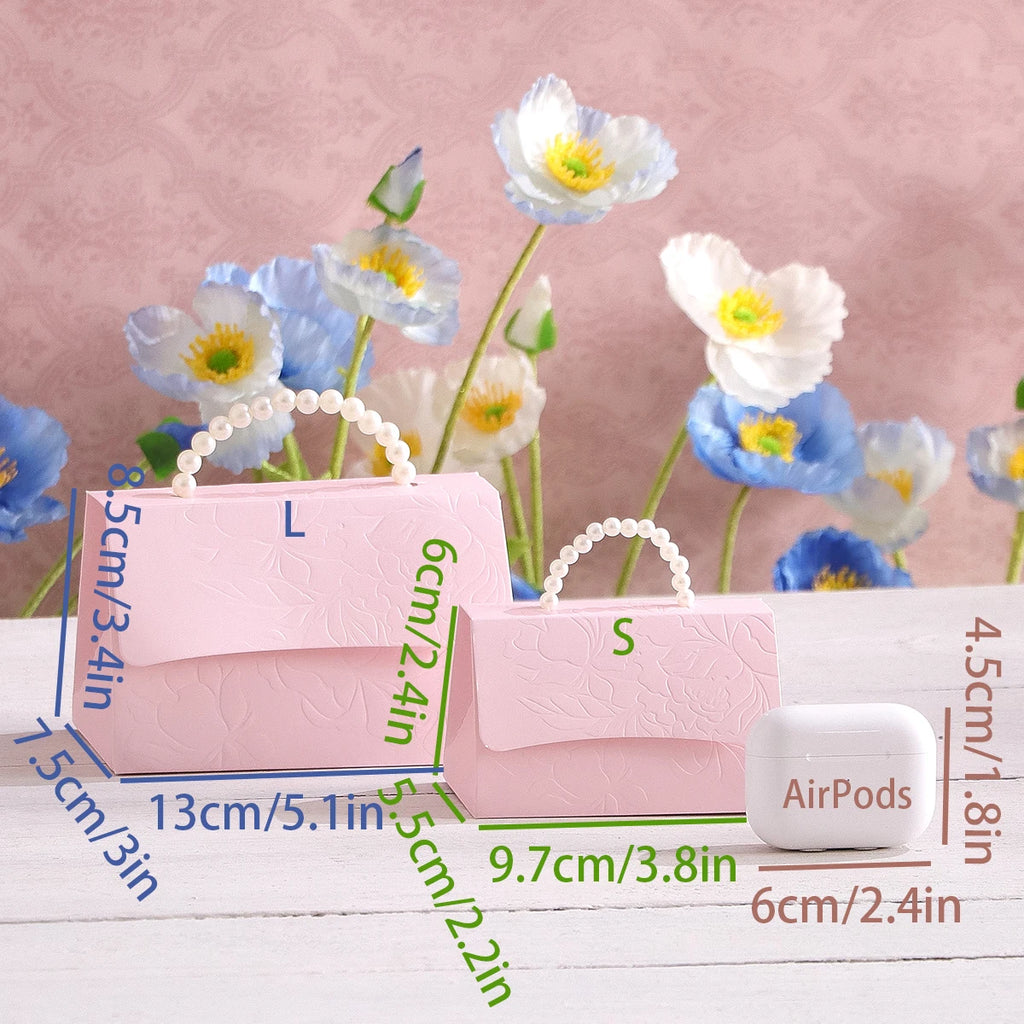 Set of 5 Luxurious Wedding Mini Gift Boxes with Letterpress Floral Design and Simulated Pearl Handles, Elegant Gift Boxes for Us Qme
